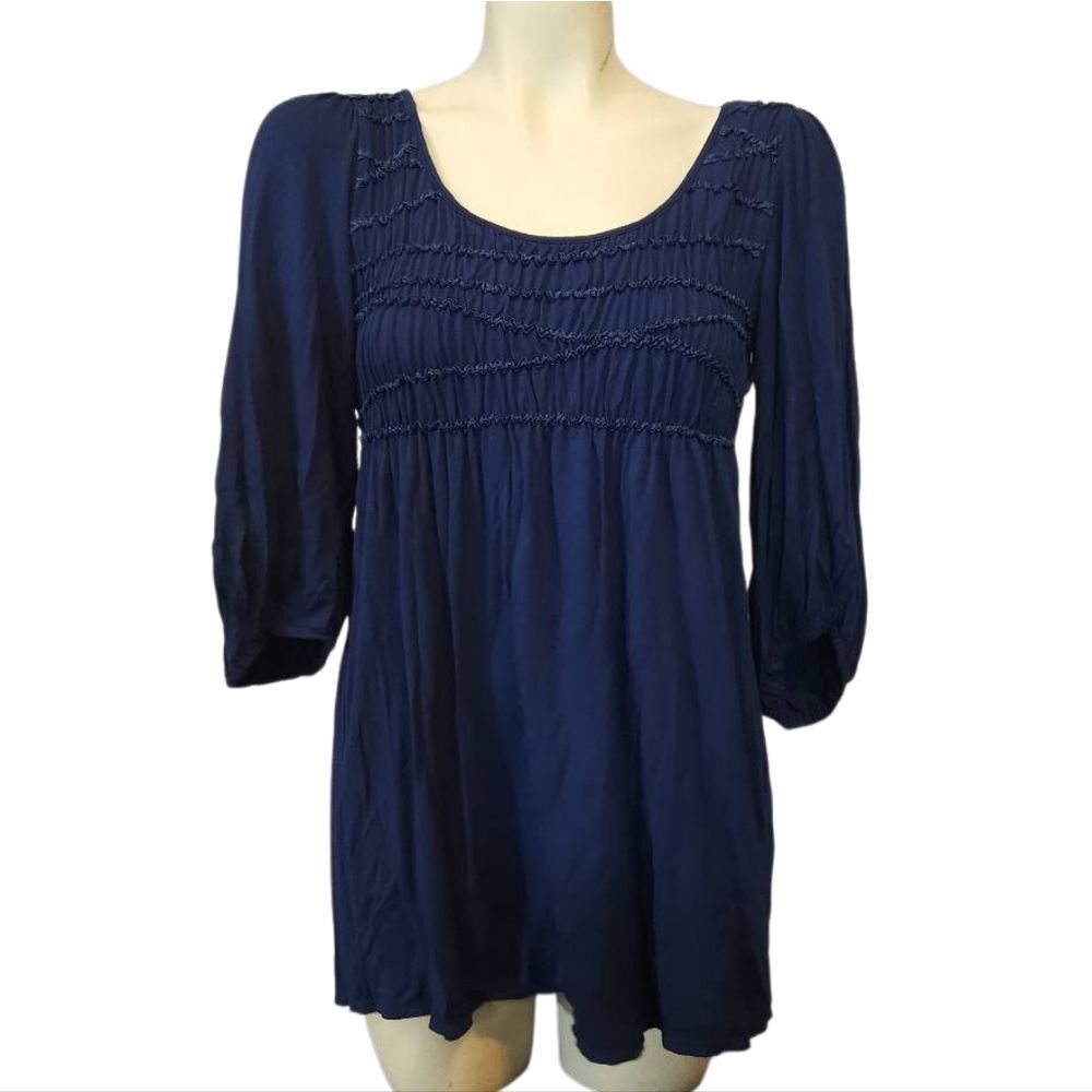 Max Studio Navy Blue Smocked Blouse Size Small